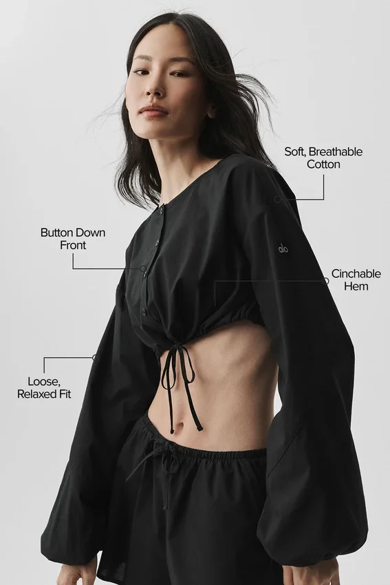 Cotton Cropped Real Deal Uzun Kollu - Siyah