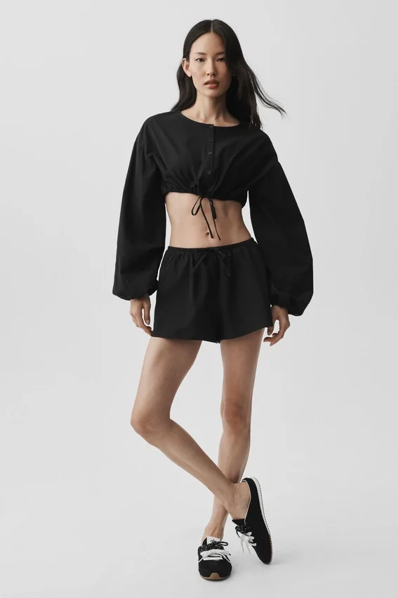 Cotton Cropped Real Deal Uzun Kollu - Siyah