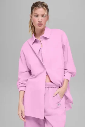 Cotton Real Deal Düğmeli Uzun Kollu Gömlek – Şeker Kalp Pembesi