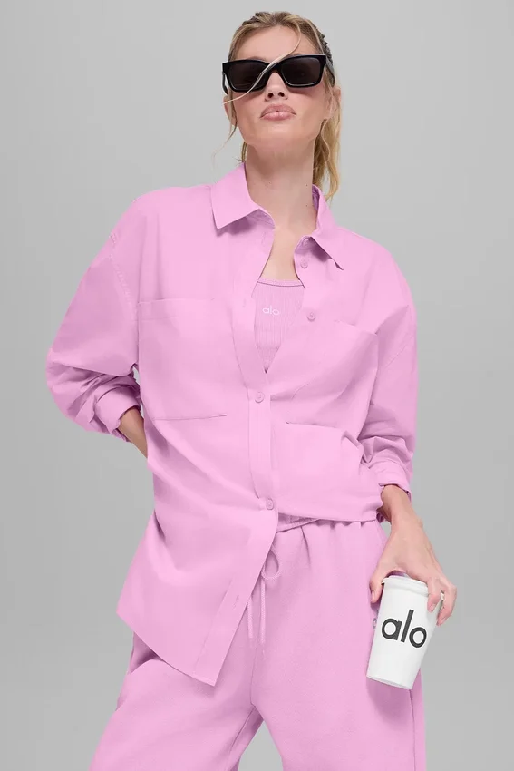 Cotton Real Deal Düğmeli Uzun Kollu Gömlek - Şeker Kalp Pembesi