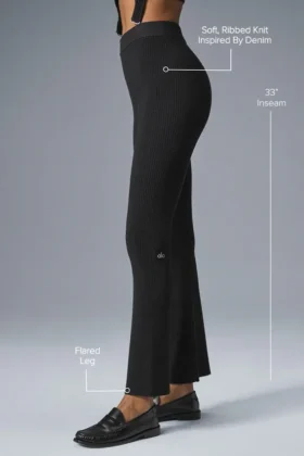 Denim Örgü High-Waist Flare Pantolon – Siyah/Antrasit