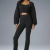 Denim Örgü High-Waist Flare Pantolon - Siyah/Antrasit