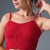Denim Örgü Jartiyerli Tank Top - Canlı Kırmızı/Koyu Canlı Kırmızı