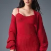 Denim Örgü Mini Elbise - Canlı Kırmızı/Koyu Canlı Kırmızı