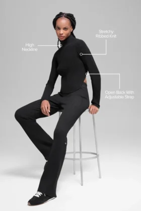 Denim Örgü Sırtı Açık Uzun Kollu – Siyah/Antrasit