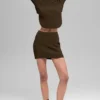 Denim Örme High-Waist Etek - Espresso/Siyah