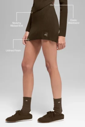 Denim Örme High-Waist Etek – Espresso/Siyah