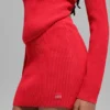 Denim Örme High-Waist Etek - Parlak Kırmızı