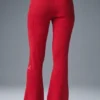 Denim Örme High-Waist Geniş Paça Pantolon - Canlı Kırmızı/Koyu Canlı Kırmızı