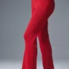 Denim Örme High-Waist Geniş Paça Pantolon - Canlı Kırmızı/Koyu Canlı Kırmızı