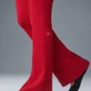 Denim Örme High-Waist Geniş Paça Pantolon - Canlı Kırmızı/Koyu Canlı Kırmızı