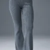 Denim Örme High-Waist Geniş Paça Pantolon - Çelik Gri/Antrasit