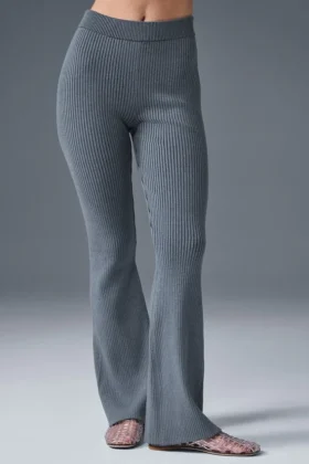 Denim Örme High-Waist Geniş Paça Pantolon - Çelik Gri/Antrasit