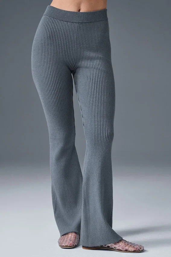 Denim Örme High-Waist Geniş Paça Pantolon - Çelik Gri/Antrasit