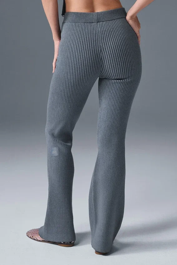 Denim Örme High-Waist Geniş Paça Pantolon - Çelik Gri/Antrasit