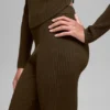 Denim Örme High-Waist Geniş Paça Pantolon - Espresso/Siyah