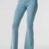 Denim Örme High-Waist Geniş Paça Pantolon - Gök Mavisi/Koyu Gök Mavisi