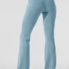 Denim Örme High-Waist Geniş Paça Pantolon - Gök Mavisi/Koyu Gök Mavisi
