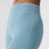 Denim Örme High-Waist Geniş Paça Pantolon - Gök Mavisi/Koyu Gök Mavisi