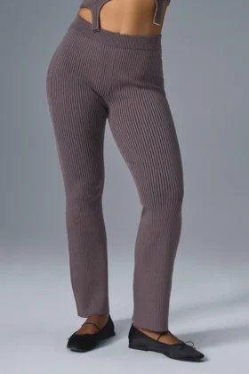Denim Örme High-Waist Geniş Paça Pantolon - Raisinette/Siyah