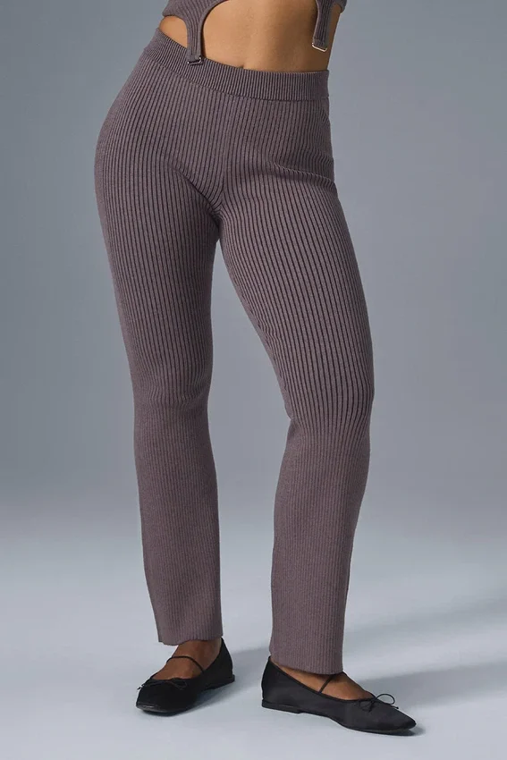 Denim Örme High-Waist Geniş Paça Pantolon - Raisinette/Siyah