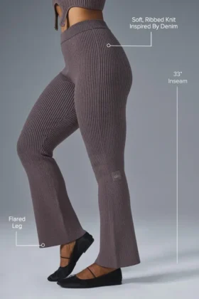 Denim Örme High-Waist Geniş Paça Pantolon – Raisinette/Siyah
