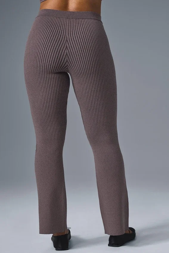 Denim Örme High-Waist Geniş Paça Pantolon - Raisinette/Siyah