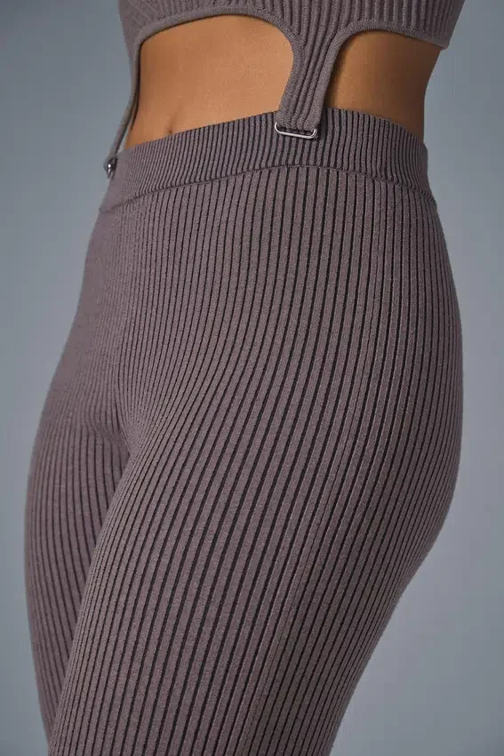 Denim Örme High-Waist Geniş Paça Pantolon - Raisinette/Siyah