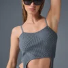 Denim Örme Jartiyerli Tank Top - Çelik Gri/Antrasit