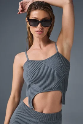 Denim Örme Jartiyerli Tank Top - Çelik Gri/Antrasit