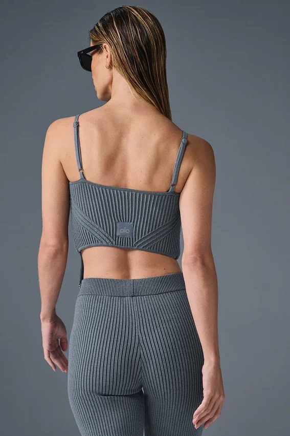 Denim Örme Jartiyerli Tank Top - Çelik Gri/Antrasit