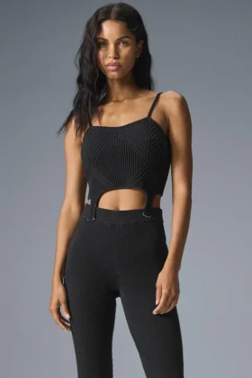 Denim Örme Jartiyerli Tank Top - Siyah/Antrasit