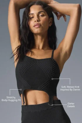 Denim Örme Jartiyerli Tank Top – Siyah/Antrasit