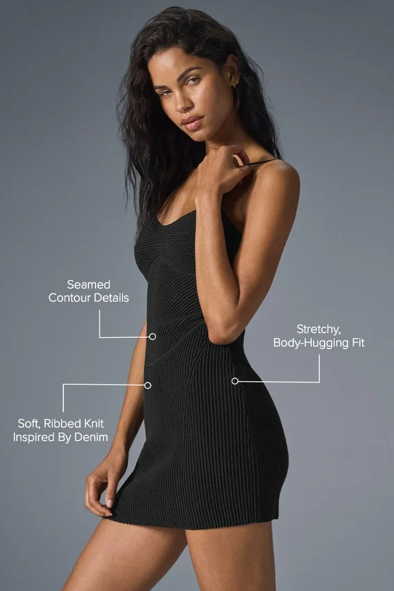 Denim Örme Mini Elbise - Siyah/Antrasit
