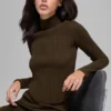 Denim Örme Sırtı Açık Uzun Kollu - Espresso/Siyah