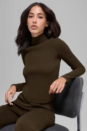 Denim Örme Sırtı Açık Uzun Kollu - Espresso/Siyah