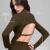 Denim Örme Sırtı Açık Uzun Kollu - Espresso/Siyah