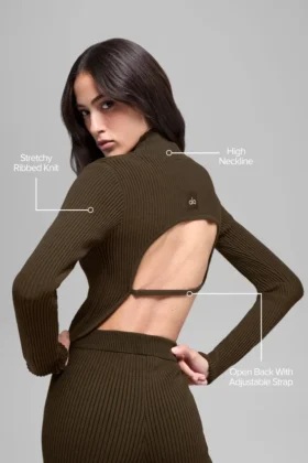 Denim Örme Sırtı Açık Uzun Kollu – Espresso/Siyah