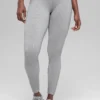 Dikişsiz High-Waist İki Tonlu Nervürlü Tayt - Açık Misty Gri Heather