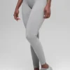 Dikişsiz High-Waist İki Tonlu Nervürlü Tayt - Açık Misty Gri Heather