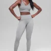 Dikişsiz High-Waist İki Tonlu Nervürlü Tayt - Açık Misty Gri Heather