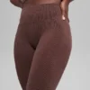 Dikişsiz High-Waist İki Tonlu Nervürlü Tayt - Brownstone Heather
