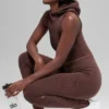 Dikişsiz High-Waist İki Tonlu Nervürlü Tayt - Brownstone Heather