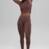 Dikişsiz High-Waist İki Tonlu Nervürlü Tayt - Brownstone Heather