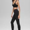 Dikişsiz High-Waist İki Tonlu Nervürlü Tayt - Siyah