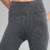 Dikişsiz High-Waist İki Tonlu Ribana Tayt - Koyu Sisli Gri Melanj