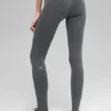 Dikişsiz High-Waist İki Tonlu Ribana Tayt - Koyu Sisli Gri Melanj