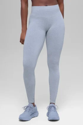 Dikişsiz High-Waist İki Tonlu Ribana Tayt - Winter Frost Heather