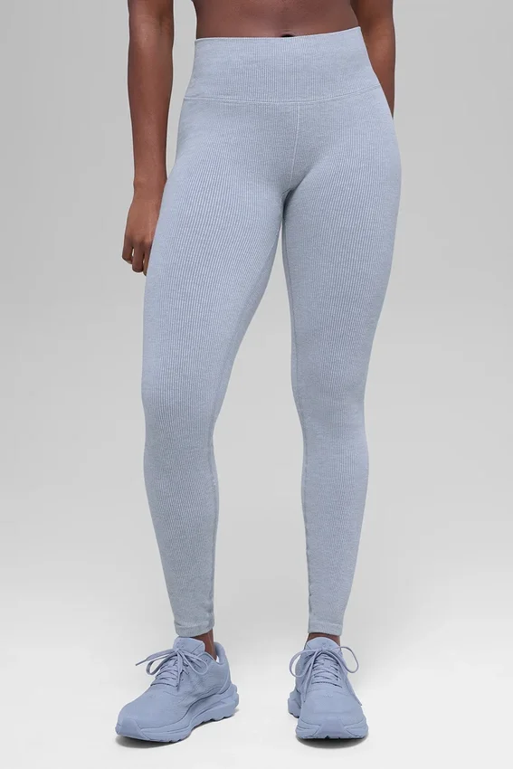 Dikişsiz High-Waist İki Tonlu Ribana Tayt - Winter Frost Heather