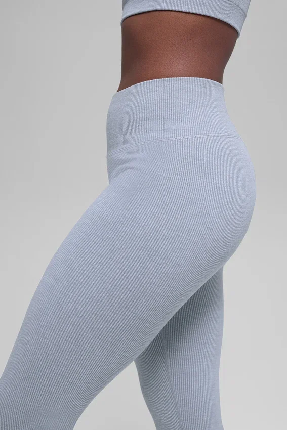 Dikişsiz High-Waist İki Tonlu Ribana Tayt - Winter Frost Heather